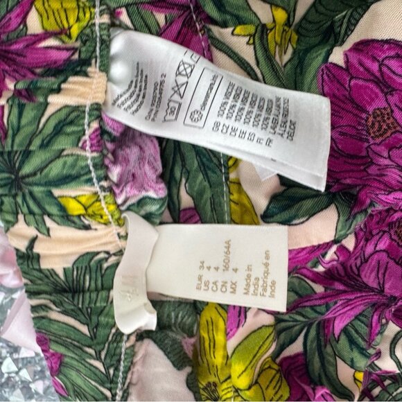 H&M pants floral tropical purple green cream leafs flowers comfy lightweight - Picture 9 of 9